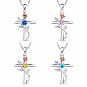 ARNAN Trendy 3D Gül ve Çapraz Bakır Zirkon Romantik Kolye Kadınlar için Hediye Çok Yönlü Avrupa-Amerikan Tarzı Köprücük Kemiği Zinciri - Product Image 2