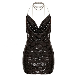 <span class=keywords><strong>Vestido</strong></span> Mini Negro Brillante para Mujer MANNI, <span class=keywords><strong>Vestido</strong></span> de Cóctel con Cuello en V, Elegante <span class=keywords><strong>Vestido</strong></span> con Tirantes Finos y Decoración Drapeada, Estilo Y2K - Product Image 2