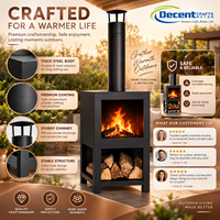 Brasero extérieur autoportant en acier noir avec foyer à bois, cheminée haute et rangement pour bûches, pour patio et jardin, US EU