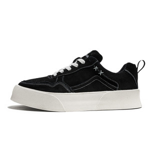 Chaussures basses décontractées rétro pour hommes, style Joker, à lacets, avec semelle extérieure en PVC antidérapante, imperméables et design plateforme - Chaussures de travail noires - Product Image 1
