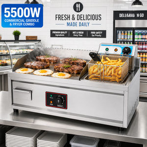 2-in-1 Electric <b>Flat</b> <b>Top</b> <b>Griddle</b> and Deep Fryer Combo 5500W Professional Stainless Steel <b>Griddle</b> Station for Commercial Kitchen - Product Image 1
