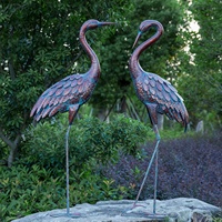 Lot de 2 En Métal Décoratif Piquets De Jardin Grue Statues Patine Heron Leurre En Métal Debout Grue Sculptures Oiseau D'art de Cour