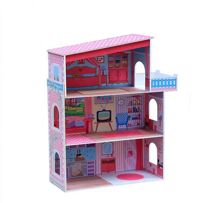 High Quality Sparkle Mansion Wooden Miniature Toy Diy furniture Doll House