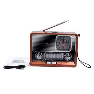 Retro Wooden Desktop Clock AM FM SW Full Band Radio Rechargeable <b>USB</b> TF Card Elder Home Broadcast Audio Receiver - Product Image 1
