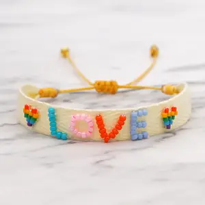 Pulseira de miçangas de arroz, pulseira para casal de letras paisy miyuki, arco-íris, corda de sorriso, pulseiras para meninas