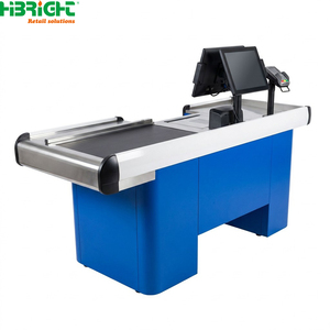Wood Grain Retail <b>Checkout</b> <b>Counter</b> POS Cashier Desk with Hopper for Supermarket Pharmacy Store - Product Image 6