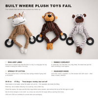 Jouet à mâcher dentaire pour chien en peluche couineur en velours côtelé, lavable, en forme de singe, ours, vache, veau, pour chiots et petits chiens, vente en gros OEM ODM
