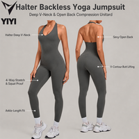 Combinaison de yoga une pièce pour femme, col halter, dos nu, effet push-up, tenue de sport, gym, fitness, activewear, marque privée