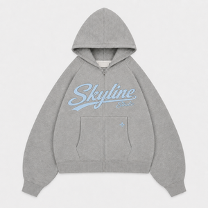 Sudadera con capucha personalizada de 400 g/m² con cremallera completa, algodón grueso, gris, manga raglán, estampado gráfico extragrande, sudadera premium de estilo urbano para hombre - Product Image 1