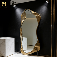 Miroir de sol irrégulier en acier inoxydable, décoration artistique de luxe moderne, miroir d'entrée, miroir de salon, miroir de salle de maquillage