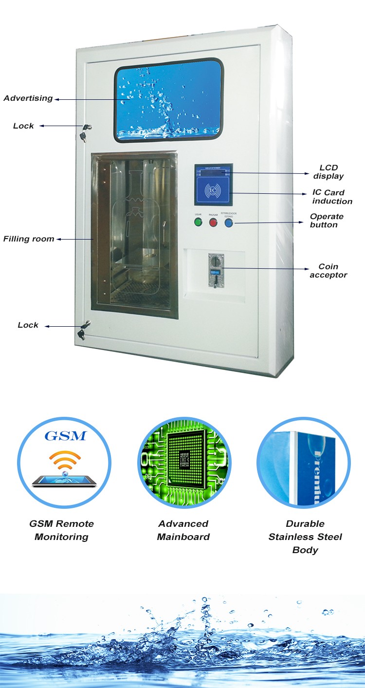 Alkaline Purified Pure Water Vending Machine Stainless Steel Material OEM
