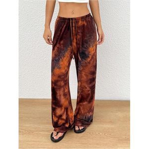 Women's Drawstring Waist Wide Leg Pants Mid Rise Knitted Breathable Streetwear Casual Loose Long Sweatpants - Product Image 4