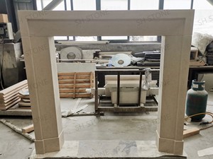 SH STONE <span class=keywords><strong>Cheminée</strong></span> en pierre calcaire beige Moleanos moderne sur mesure, manteau <span class=keywords><strong>de</strong></span> <span class=keywords><strong>cheminée</strong></span> en pierre sculptée à la main pour salon familial et villa - Product Image 6