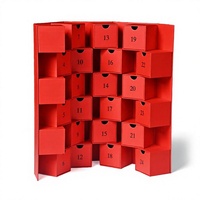 Boîte Calendrier de l'Avent en Carton Rouge 24 Jours Auto-Assemblable Réutilisable avec Tiroirs pour Cadeaux et Loisirs Créatifs