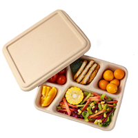 Vaisselle jetable en pulpe de bambou naturelle pour pique-nique et fête Emballage alimentaire léger biodégradable-Boîte à lunch Assiette Bol