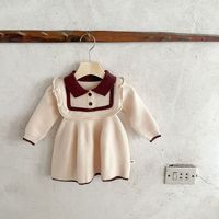 Nouveau printemps bébé fille mignon col de poupée doux robe pull tricoté bébé robe