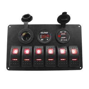 5V 12V 24V 1A 2.A 3.1A 6 puertos cargador <span class=keywords><strong>USB</strong></span> para coche enchufe voltímetro Digital encendedor de cigarrillos RV yate Panel de interruptor basculante de aluminio - Product Image 2