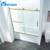 Weisdon Baignoire personnalisée en acier inoxydable sans cadre, cabine de douche coulissante simple en verre trempé doré