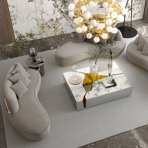Sofá Moderno Inspirado en el Lago de los Cisnes - Latón Pulido, Respaldo Asimétrico, Elegancia Atemporal - Product Image 2