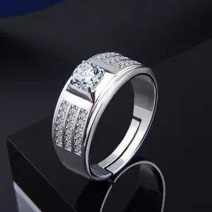 אופנה 925 כסף טבעת לגברים חתונה טבעת להרחיב מתכוונן mens סטרלינג כסף טבעת זירקון