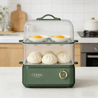 Cuiseur à œufs électrique multifonction en plastique, cuiseur vapeur alimentaire avec minuterie et arrêt automatique, capacité 18 œufs, mini-cuiseur vapeur à petit-déjeuner à 2 niveaux