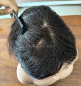 Peluca Médica de Cabello Humano con Cutícula Alineada y Atada a Mano, Color Natural, Parte Superior de Seda con Frente de Encaje, <span class=keywords><strong>para</strong></span> Pacientes con Quimioterapia - Product Image 2