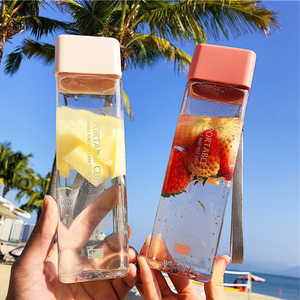 Square Frosted Plastic Drinking Water Bottle Portable Transparent Juice Sport Travel Bottle Botella De Agua Plastico Botol Minum
