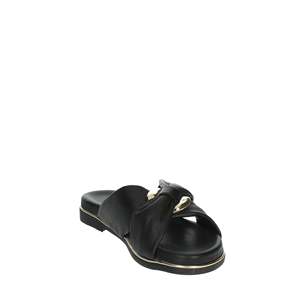 Marco Tozzi Sandalias planas para mujer, zapatos deslizantes con correa cruzada de cuero negro, talla 42 - Product Image 5