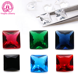 ガラス石3x3mm-8x8mm各種サイズ青赤エメラルドグリーンスクエアカット - Product Image 1