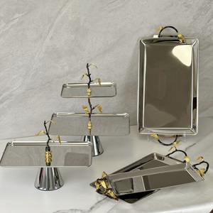 Golden Leaf Series Élégant Métal En Acier Inoxydable De Service Plateaux De Nourriture Poignées pour Fête Décor À La Maison Restaurant Hôtel Poli - Product Image 6