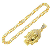 Collar con Colgante de Cabeza de Buda 3D con Incrustaciones de Circonitas, Chapado en Oro de 18K, Cadena Cubana, Joyería Masculina de Moda Bling Hip Hop para Fiesta o Regalo
