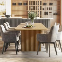 Table à manger extensible en bois de piédestal de 6 à 8 places de Style journal classique Rectangle en chêne clair pour meubles de cuisine et de maison