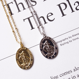 Vintage Saint Christophe Jésus Protéger Médaille Pièce Charme Pendentif Collier Chrétien Rond Lettre Pendentifs Collier Bijoux - Product Image 3