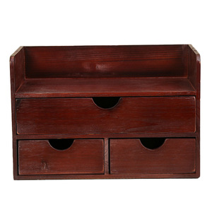 Wooden Desktop Organizer With <b>Drawers</b> Brown Rectangle Standing Type Solid Wood <b>Storage</b> <b>Box</b> For Cosmetic And Office Use - Product Image 5