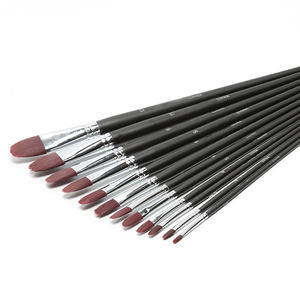 Lot de 6 pinceaux de peinture à l'huile pour artiste, en nylon rouge bordeaux de haute qualité, avec manche long en bois noir et poils en acrylique forme <span class=keywords><strong>noisette</strong></span>, fournitures d'art - Product Image 6