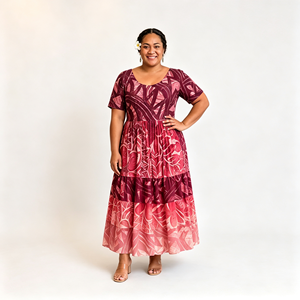 Abito da donna <span class=keywords><strong>taglie</strong></span> forti stampato all'ingrosso, elegante con scollo rotondo, maniche corte e gonna ampia, traspirante e valorizzante - Product Image 3