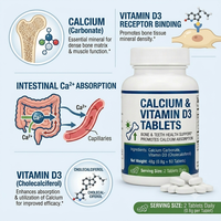Comprimés de calcium et de vitamine D3 (cholécalciférol) |   Complément alimentaire quotidien pour la santé des os et des dents |   0,8 g x 60 comprimés