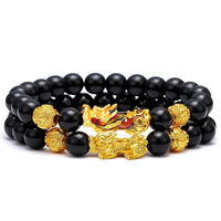 Lot de 2 bracelets porte-bonheur Feng Shui en pierre naturelle œil de tigre, énergie curative, charme Pixiu Dragon, bracelet de richesse pour hommes