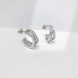 Pendientes de plata de ley 925 personalizados con piedra de corte baguette de lujo, geométricos, para fiesta, novia, profesora, con piedra natural, para mujer. - Product Image 1