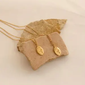 Collar con colgante de acero inoxidable para mujer, collar con colgante de Metal chapado en oro de 18K, flor Rosa Floral para el mes de <span class=keywords><strong>nacimiento</strong></span> - Product Image 1