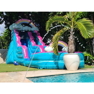 Structure gonflable commerciale pour jardin, avec <span class=keywords><strong>toboggan</strong></span> aquatique tropical, château sauteur et <span class=keywords><strong>piscine</strong></span>, thème Macarons et Marbre - Product Image 2