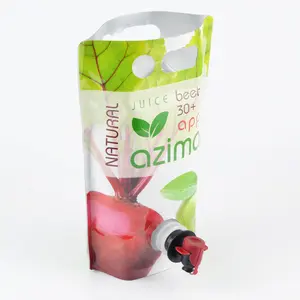 Custom Reusable Stand Up Plastic Liquid Fruit Juice Drink Packaging Spout Pouch Bag Juice Doypack With Spout Cap