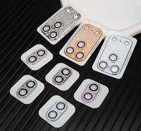 Protection d'objectif photo de luxe entièrement ornée de strass, en verre trempé 9H en aluminium, anti-rayures, pour iPhone 17 Pro Max 15 Pro