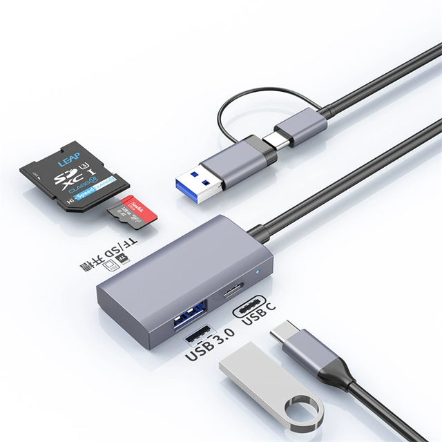 Dual-Head Card Reader High Speed 4 in 1 USB 3.0 Hub TF SD Card Reader Adapter USB Type C for PC Laptop Android Phone U Disk