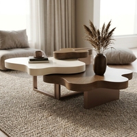 Table basse en bois massif de style crème vintage minimaliste italien, table à thé créative de forme irrégulière pour la maison, idéale pour les influenceurs