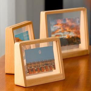 Personalizzabile A4 e 4x6 dimensioni Double-face trasparente in vetro acrilico trapezoidale in <span class=keywords><strong>legno</strong></span> da tavolo cornice per foto porta espositore - Product Image 4