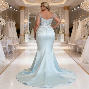 Vestido <span class=keywords><strong>de</strong></span> Novia Sencillo <span class=keywords><strong>de</strong></span> Lujo ChaoZhou con Cuentas y Encaje, Transparente, sin Mangas, Estilo Sirena, Blanco, con Cola Profunda, para <span class=keywords><strong>Boda</strong></span> <span class=keywords><strong>Civil</strong></span> - Product Image 2