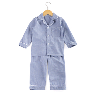 Set di <span class=keywords><strong>pigiama</strong></span> Plaid in morbido tessuto con colletto a righe ricamate spazi vuoti per bambini vestiti <span class=keywords><strong>pigiama</strong></span> set per bambini - Product Image 4