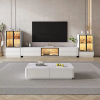 Ensemble meuble TV et table basse moderne en bois massif avec rangements pour salon et chambre