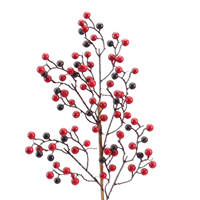 Kerstdecoratie, natuurlijke en kunstmatige, rood met zwart, plastic schuim, besjes, fruit, spray en steel, groothandel leverancier